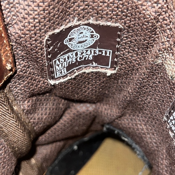 Justin Boots Brown and Green Cowboy Boots with Decorative Stitching - Picture 6 of 8